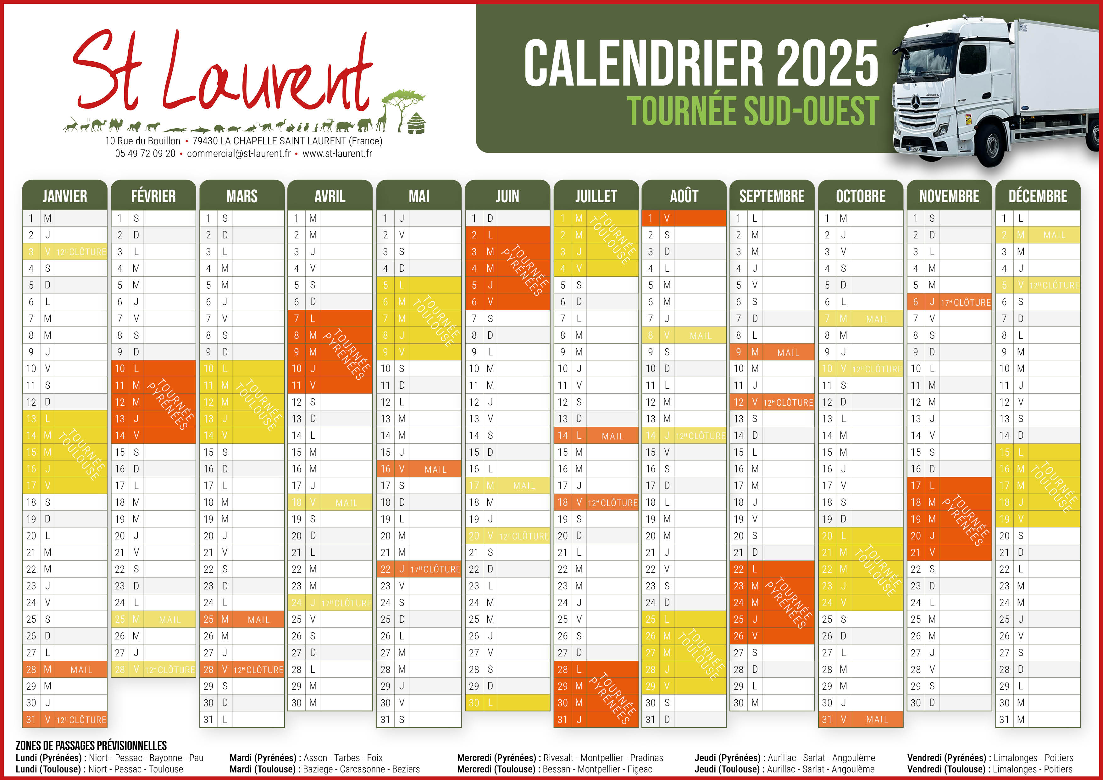 Calendrier tournée Sud-Ouest 2025